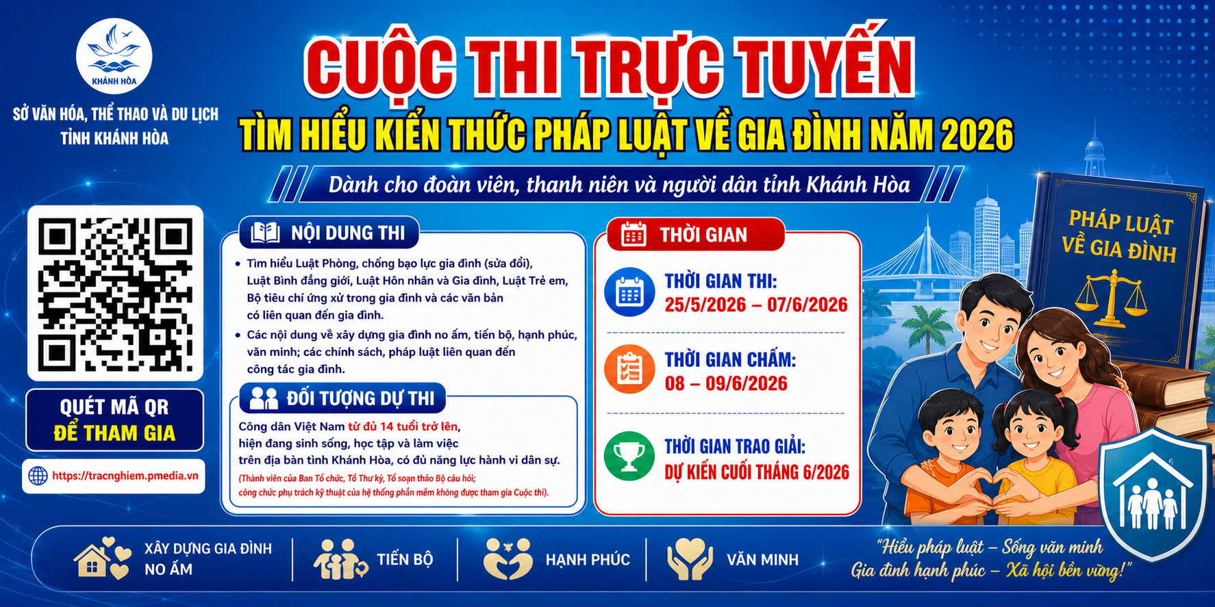 Cuộc thi trực tuyến tìm hiểu kiến thức pháp luật về gia đình năm 2026 tỉnh Khánh Hòa